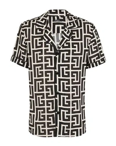 Balmain Monogram Printed Short-sleeved Shirt In Black