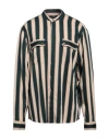 Balmain Balanced Stripe Viscose Blend Shirt With Mandarin Collar In Green