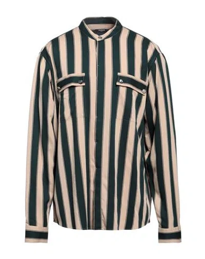Balmain Balanced Stripe Viscose Blend Shirt With Mandarin Collar In Multi