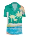 Balmain Short-sleeved Twill Pyjama Shirt With Palm Tree Print In Fantasy