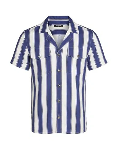 Balmain Man Shirt White Size 14 ½ Viscose In Blue