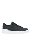 Balmain Round Toe Leather Sneakers With Flat Rubber Sole In Black