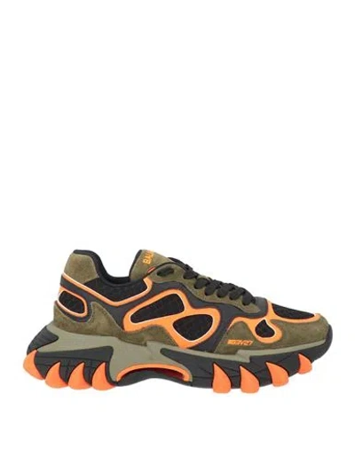 Balmain Man Sneakers Military Green Size 6 Textile Fibers In Multi