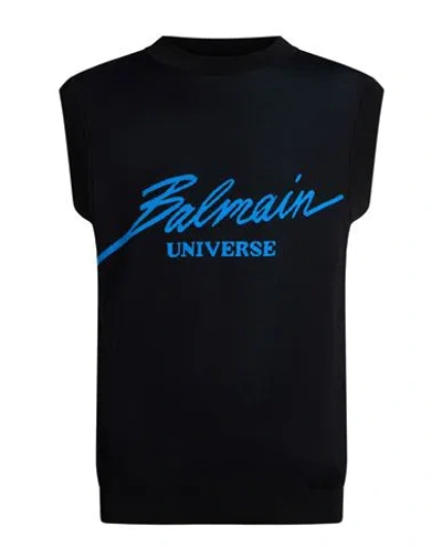 Balmain Man Sweater Black Size L Cotton, Viscose In Blue