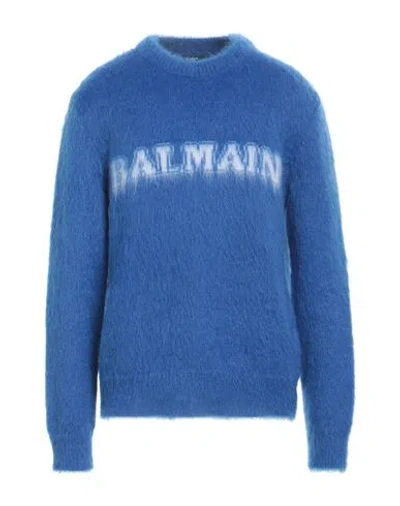 Balmain Electric Blue Wool Blend Sweater In Animal Print