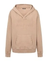 Balmain Logo-embroidered V-neck Cotton Hoodie In Beige