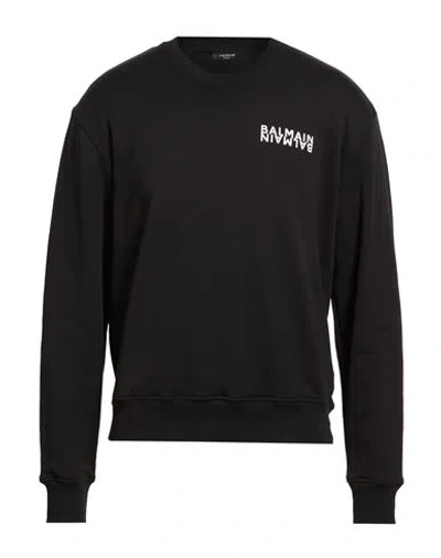 Balmain Man Sweatshirt Black Size L Cotton, Elastane