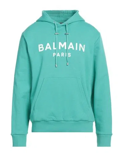 Balmain Man Sweatshirt Emerald Green Size L Cotton, Elastane