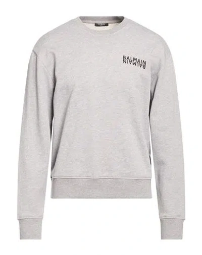 Balmain Man Sweatshirt Light Grey Size L Cotton, Elastane In Gray