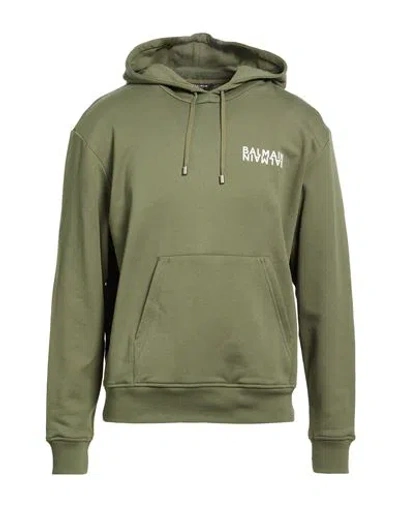 Balmain Man Sweatshirt Military Green Size L Cotton