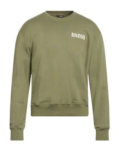 Balmain Man Sweatshirt Military Green Size L Cotton, Elastane
