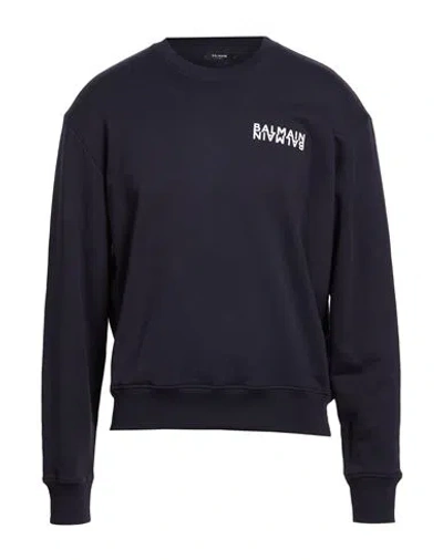 Balmain Man Sweatshirt Navy Size L Cotton, Elastane In Blue
