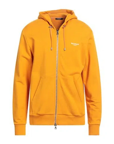 Balmain Man Sweatshirt Orange Size Xl Organic Cotton, Elastane