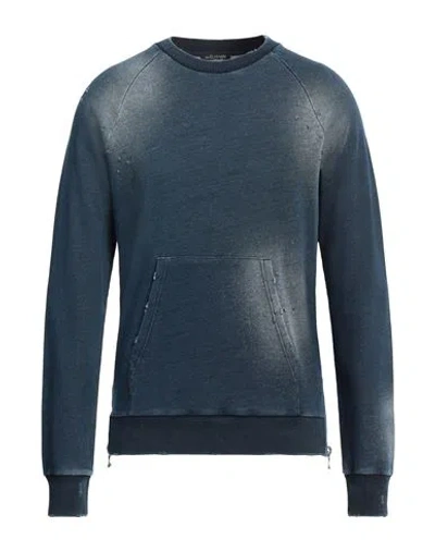 Balmain Man Sweatshirt Slate Blue Size L Cotton, Elastane