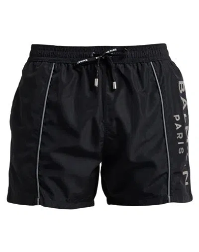 Balmain Man Swim Trunks Black Size L Polyester In Black