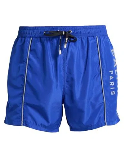 Balmain Man Swim Trunks Blue Size L Polyester In Blue