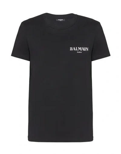 Balmain Black Crewneck T-shirt With Logo Print In Cotton Man