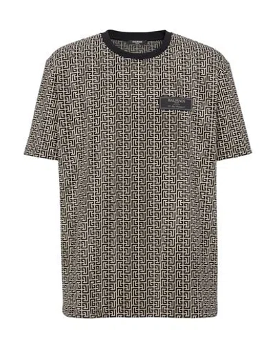 Balmain Men Jacquard T-shirt With Pb Labyrinth Monogram In Gray