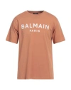Balmain Man T-shirt Camel Size Xs Cotton In Beige
