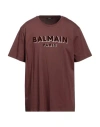 Balmain Man T-shirt Cocoa Size L Cotton In Brown