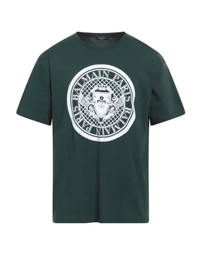 Balmain Man T-shirt Dark Green Size L Cotton