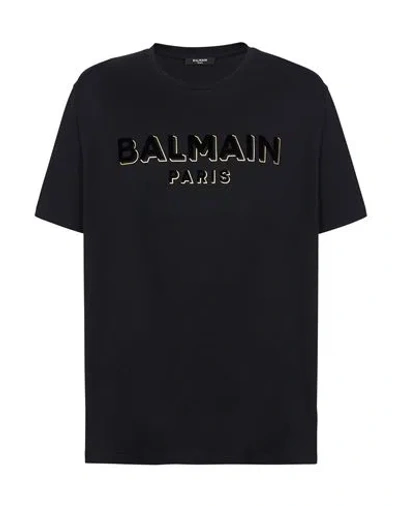 Balmain Flocked & Foiled Logo T-shirt In Black,gold