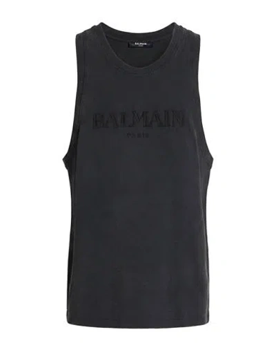 Balmain Man Tank Top Charcoal Size S Cotton In Black