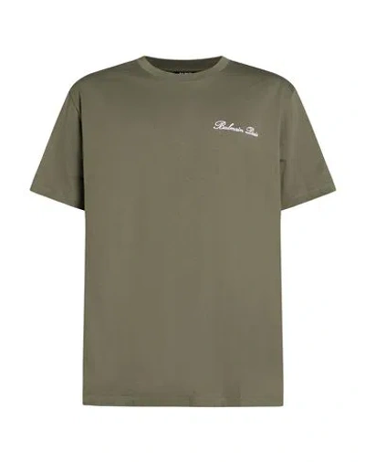 Balmain Man T-shirt Military Green Size S Cotton