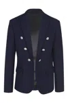 Balmain Embossed-button Double-breasted Blazer In Navy