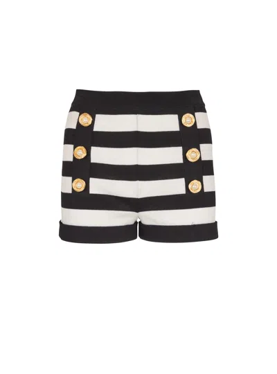 Balmain Marinière Knit Shorts In Black