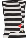 Balmain Boat-neck Face Mariniere Knit Tank Top In Black