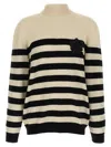 Balmain Striped Sweater With Ribbed Cuffs And Hem In Neutral