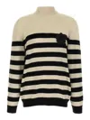 Balmain Striped Sweater With Ribbed Cuffs And Hem In White