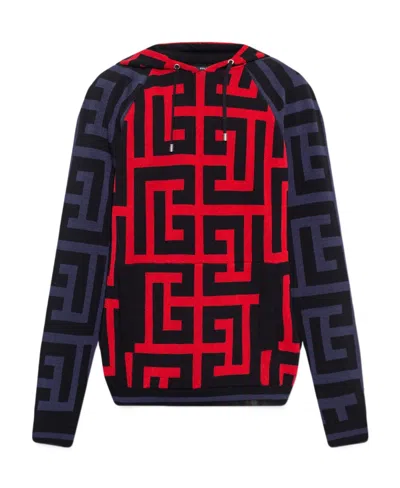 Balmain Maxi Monogram Hoodie In Blue