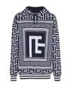 Balmain Maxi Monogram Scarf Hooded Sweater In Black
