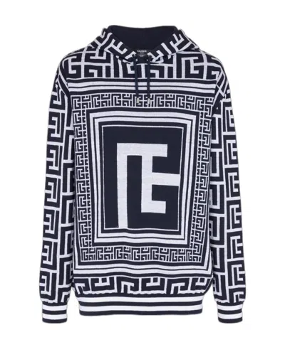 BALMAIN BALMAIN MONOGRAM HOODED SWEATSHIRT