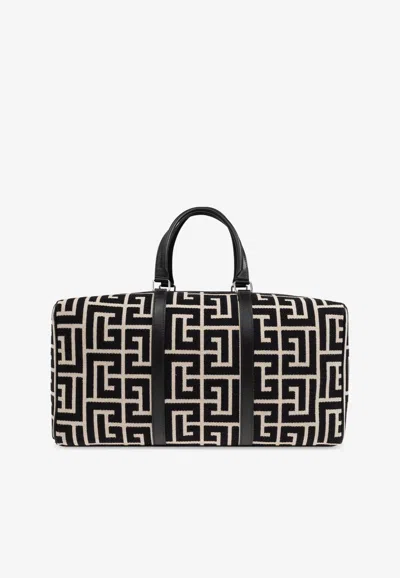 Balmain Maxi Monogram Jacquard Duffel Bag In Black