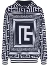 Balmain Maxi Monogram Scarf Hooded Sweater In Black