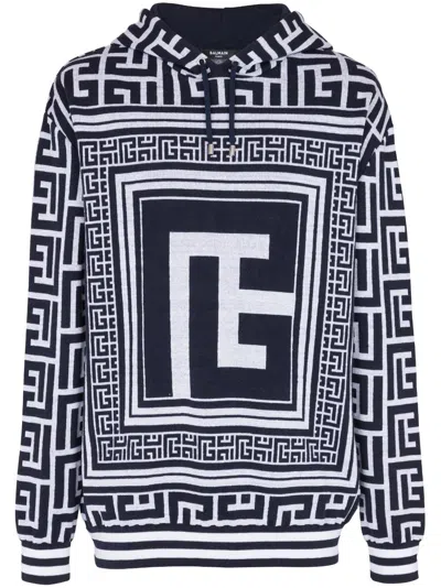 Balmain Maxi Monogram Scarf Hooded Sweater In Multi
