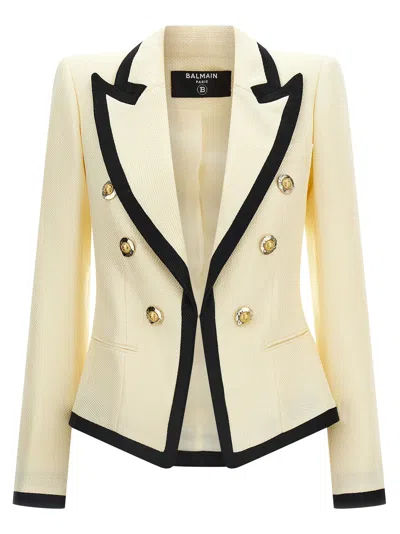 BALMAIN MAXI SHOULDER STRAP BLAZER BLAZERS WHITE/BLACK