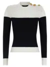 Balmain Slim-fit Two-tone Knitted Top In Black