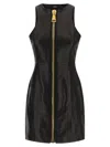 Balmain Maxi Zip Leather Dress In Black