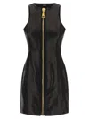 Balmain Long Leather Dress Zip Detail In Black