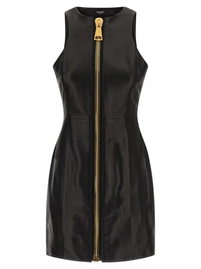 BALMAIN MAXI ZIP LEATHER DRESS