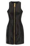 Balmain Long Leather Dress Zip Detail In Black