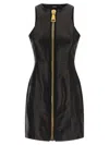 Balmain Long Leather Dress Zip Detail In Black