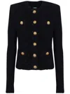 Balmain Collarless Four-pocket Tweed Jacket In Black