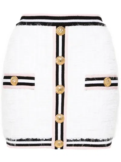Balmain Textured Skirt Contrast Trim Decorative Pockets In Multi