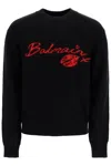 Balmain Virgin Wool Kiss Sweater With Lips Motif In Black