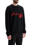 Balmain Virgin Wool Kiss Sweater With Lips Motif In Black